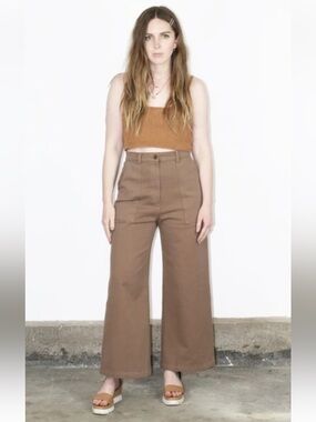 FIRST RITE High-Rise Wide-Leg Cropped Pants In Cocoa